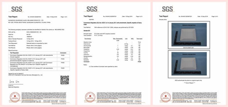 Giấy chứng nhận của SGS về bột Huafu Melamine