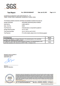 Giấy chứng nhận SGS năm 2015
